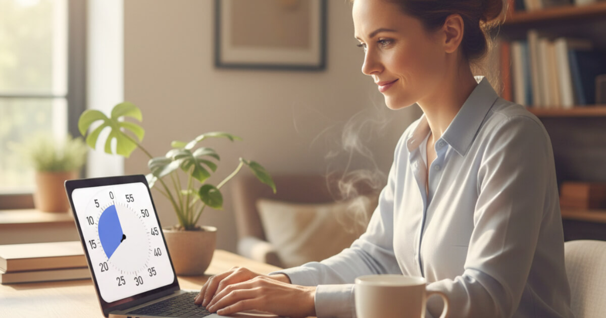 Remote worker using visual timer at home office